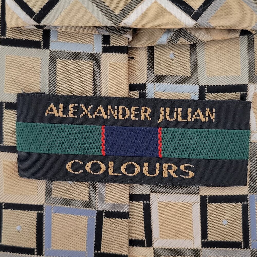 ALEXANDER JULIAN Colours Neck Tie ~ Excellent Condition ~ Gold/Taupe/Black/Gray